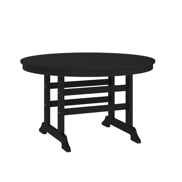 Black |#| Commercial All Weather Adirondack Table and 4 Chairs with Cupholders in Black