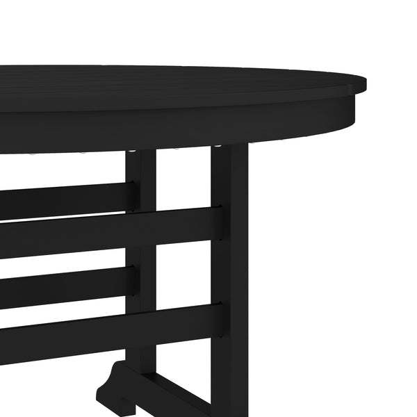 Black |#| Commercial All Weather Adirondack Table and 4 Chairs with Cupholders in Black