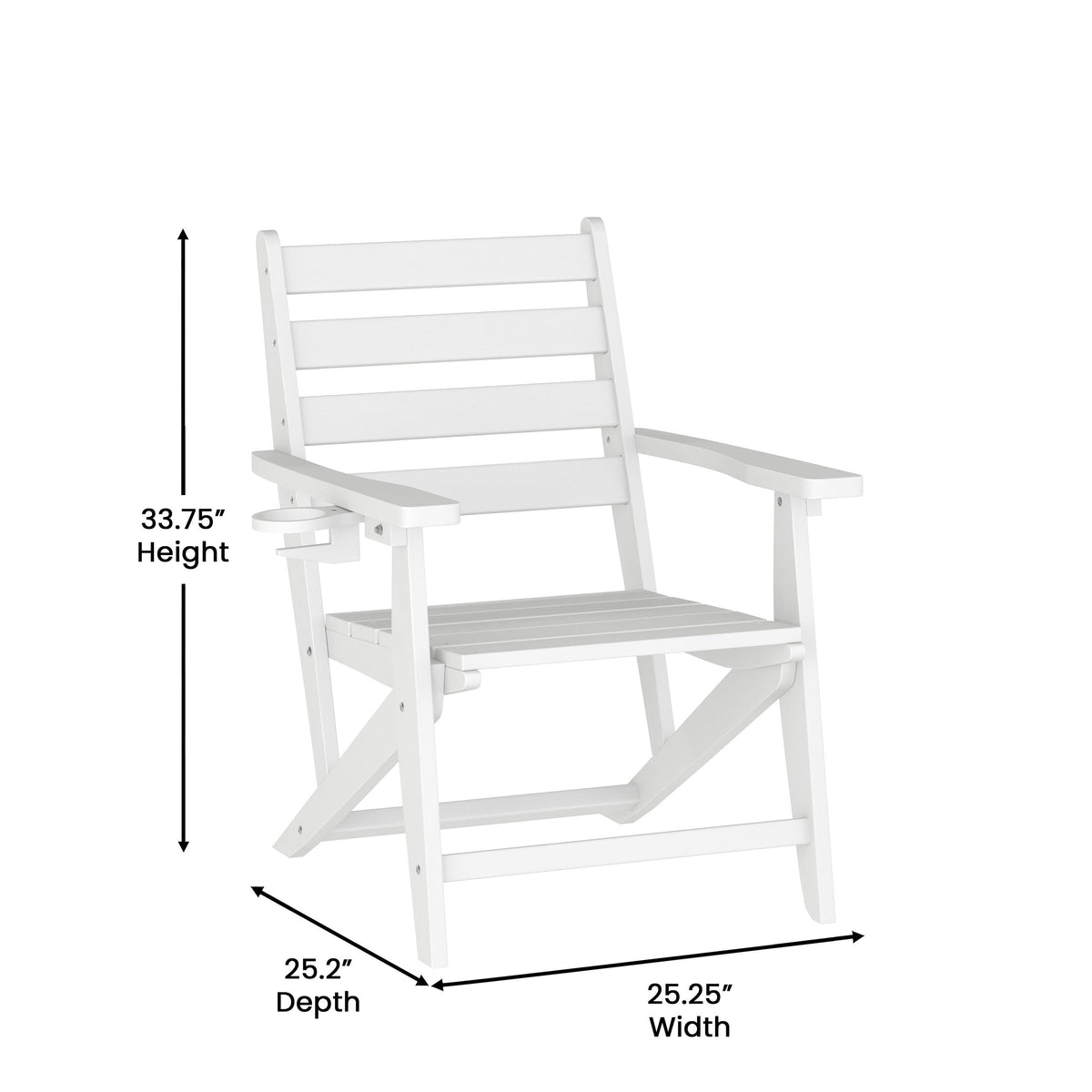 White |#| Commercial All Weather Adirondack Table and 4 Chairs with Cupholders in White