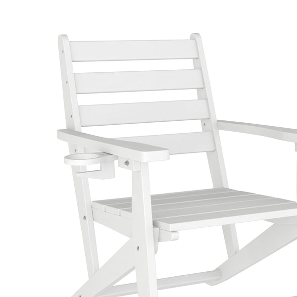 White |#| Commercial All Weather Adirondack Table and 4 Chairs with Cupholders in White