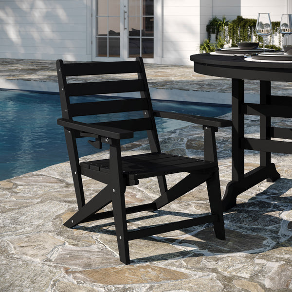 Black |#| Commercial All Weather Adirondack Table and 4 Chairs with Cupholders in Black