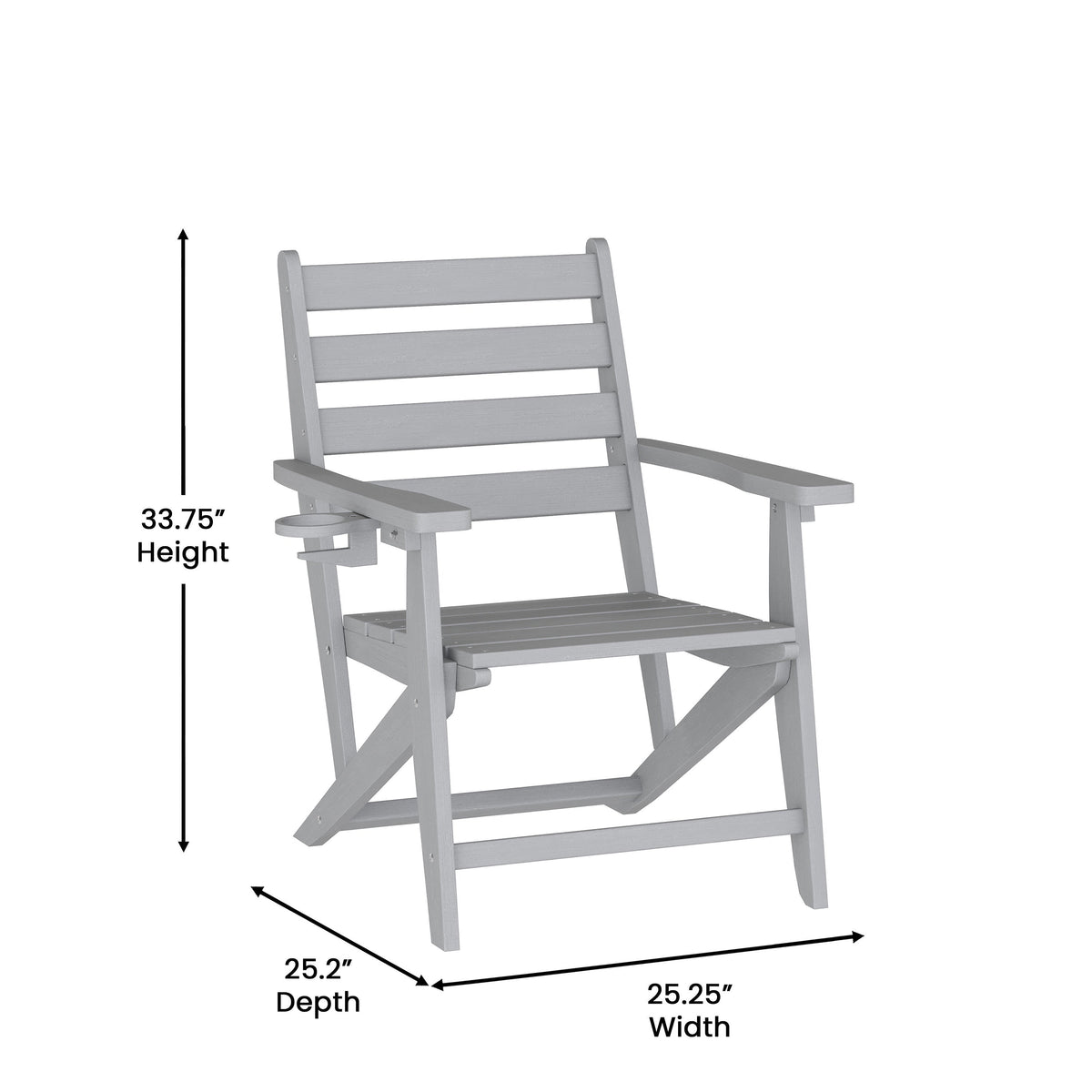 Gray |#| Commercial All Weather Adirondack Table and 6 Chairs with Cupholders in Gray