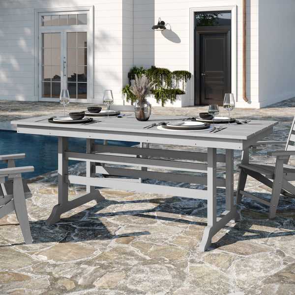 Gray |#| Commercial All Weather Adirondack Table and 6 Chairs with Cupholders in Gray