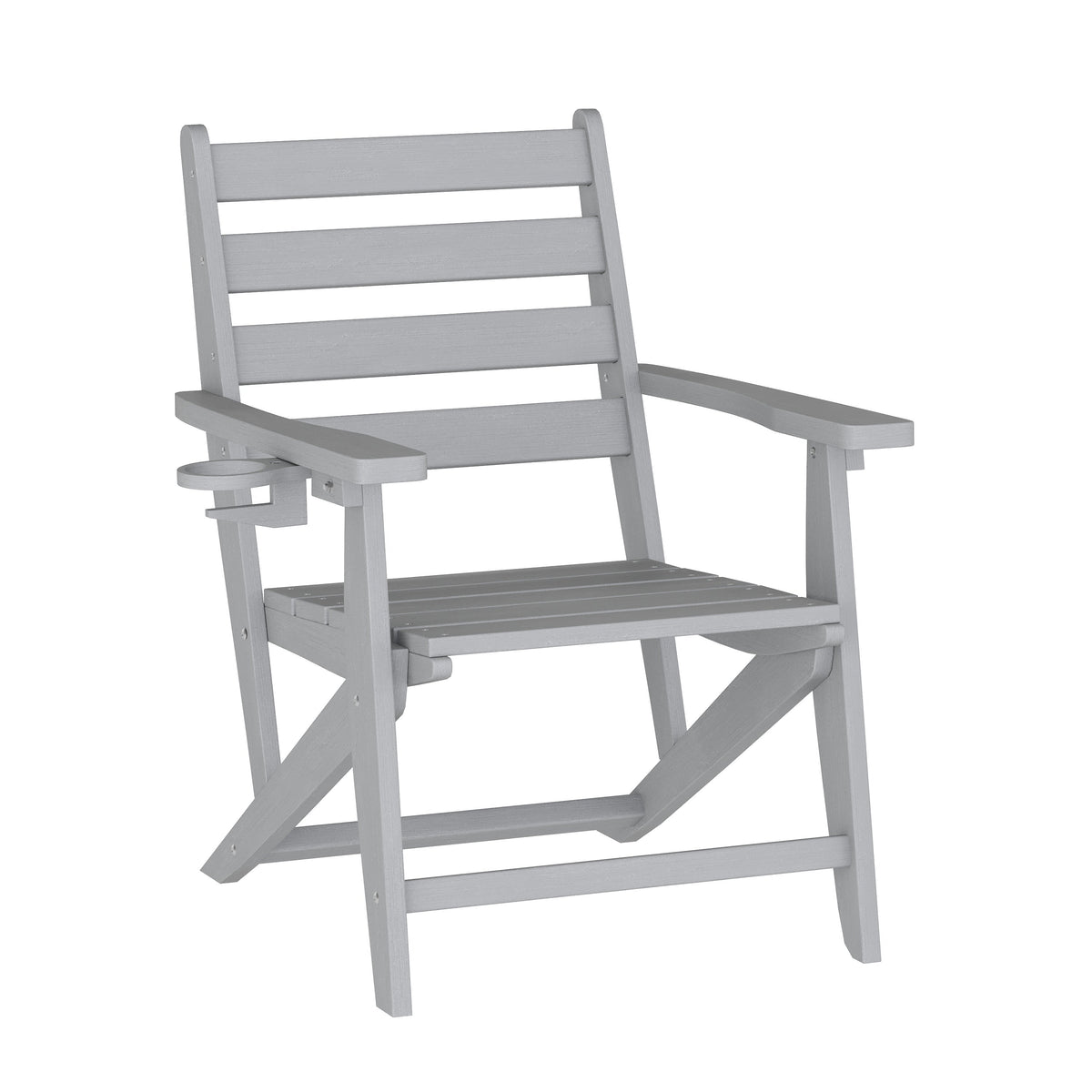 Gray |#| Commercial All Weather Adirondack Table and 6 Chairs with Cupholders in Gray