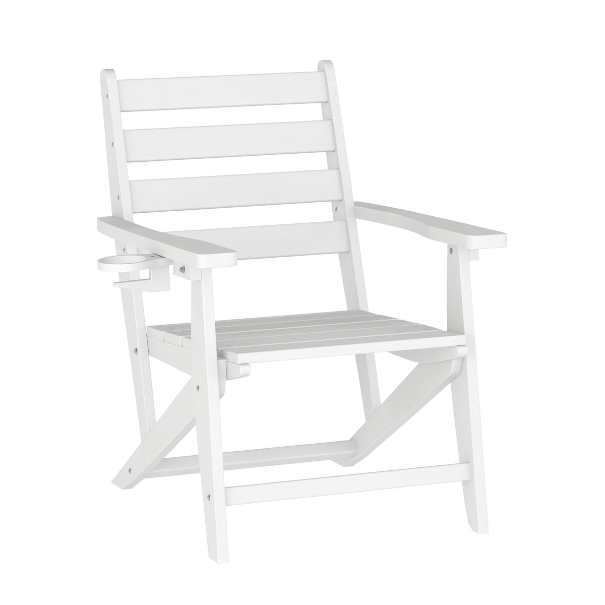 White |#| Commercial All Weather Adirondack Table and 6 Chairs with Cupholders in White