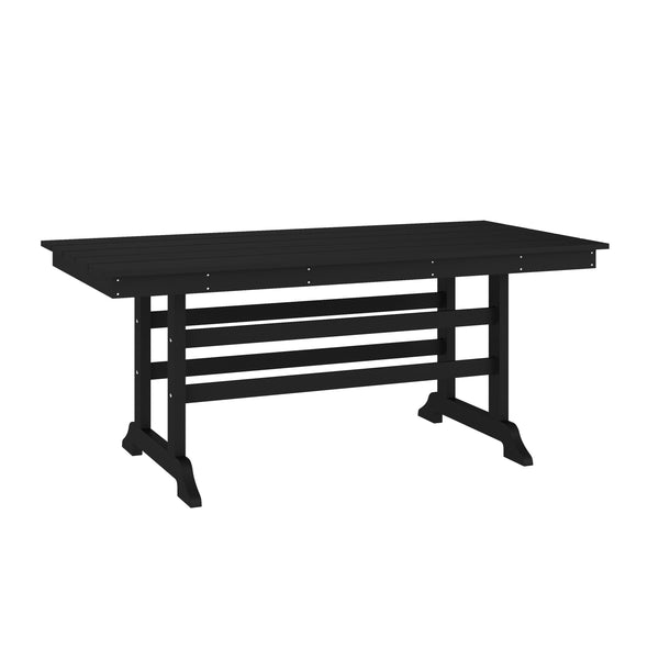 Black |#| Commercial All Weather Adirondack Table and 6 Chairs with Cupholders in Black