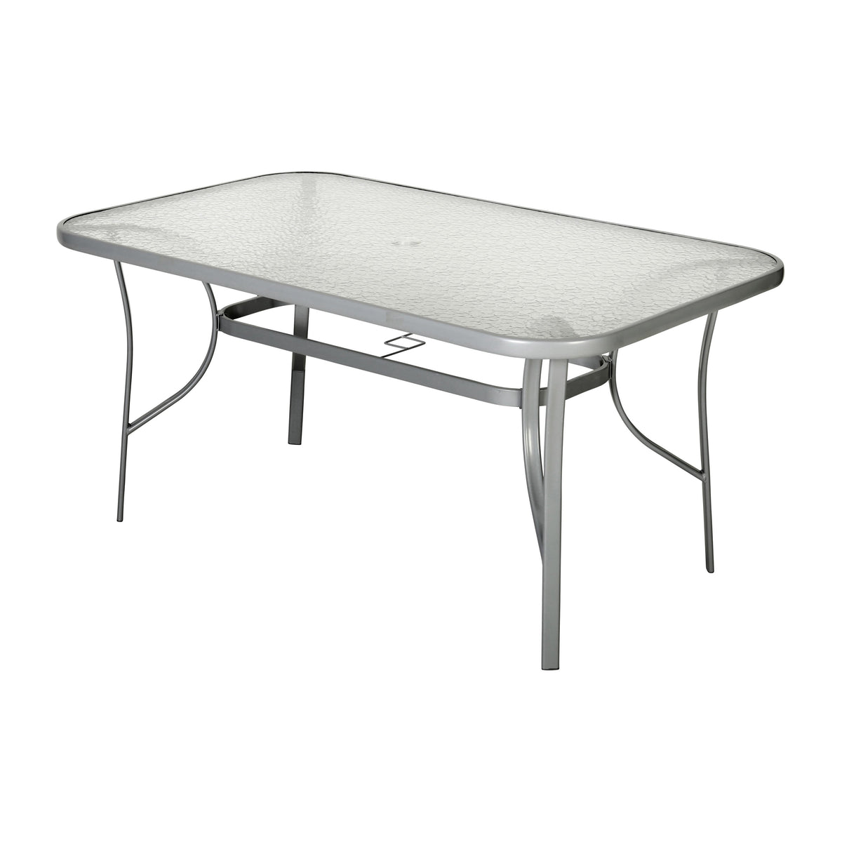 Flash Furniture Commercial Grade 35 inch x 59 inch Rectangular Patio Table with Tempered Glass Top with Umbrella Hole and Steel Tube Frame in Silver