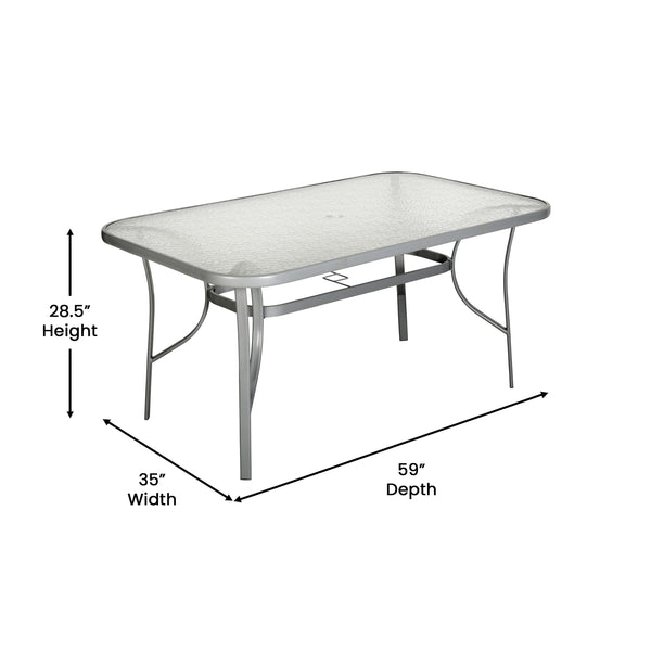 47 glass for patio table with umbrella Flash Furniture Tory Commercial Grade Patio Table with Tempered Glass Top with Umbrella Hole and Steel Tube Frame, Clear Top/Black Frame