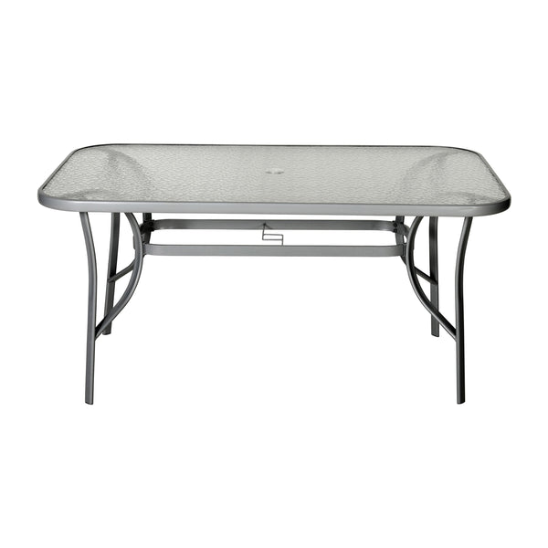 8 pc metal glass top patio table set with umbrella Glass Metal Patio Table TLH-SC-094L- – CTC Event Furniture