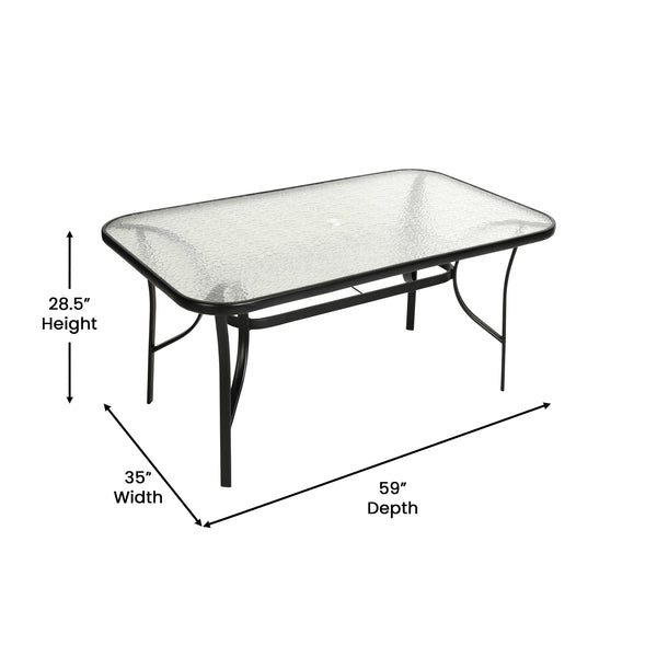 bar height patio table with umbrella hole tempered glass Flash Furniture Tory Commercial Grade Patio Table with Tempered Glass Top with Umbrella Hole and Steel Tube Frame, Clear Top/Silver Frame