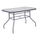 Clear Top/Silver Frame |#| Commercial 47.25x27.5 Tempered Glass and Steel Patio Table-Umbrella Hole-Silver