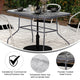 Clear Top/Silver Frame |#| Commercial 47.25x27.5 Tempered Glass and Steel Patio Table-Umbrella Hole-Silver