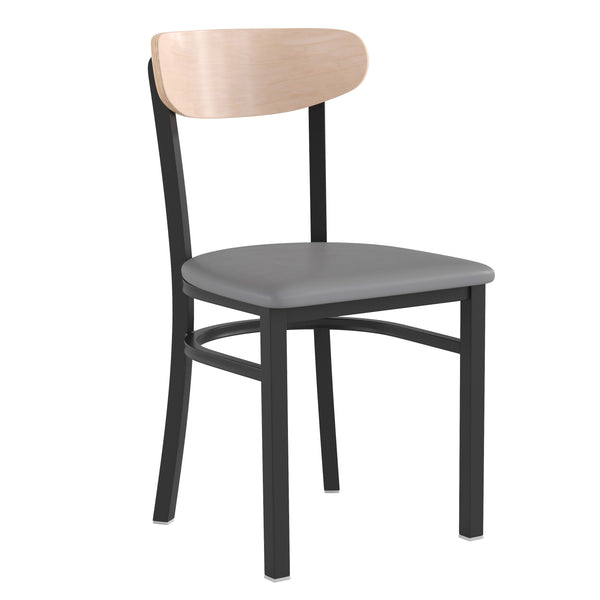Black Vinyl Back/Black Vinyl Seat |#| Commercial Metal Dining Chair with Vinyl Seat - Boomerang Back - Black