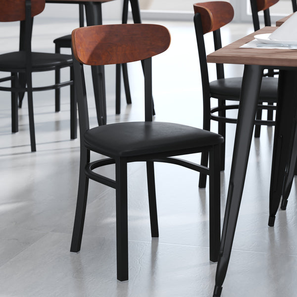 Natural Birch Wood Back/Red Vinyl Seat |#| Commercial Metal Dining Chair - Vinyl Seat and Wood Boomerang Back-Red/Natural