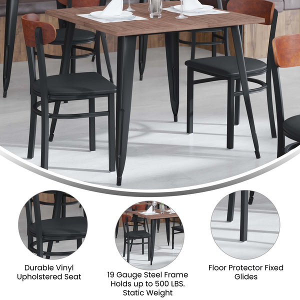 Natural Birch Wood Back/Red Vinyl Seat |#| Commercial Metal Dining Chair - Vinyl Seat and Wood Boomerang Back-Red/Natural