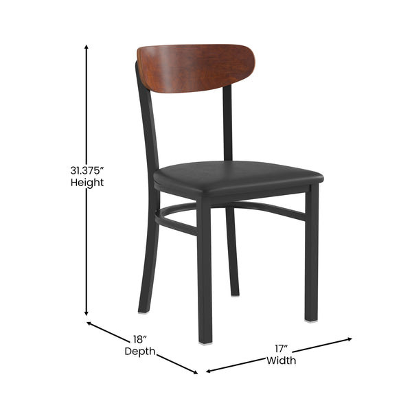 Natural Birch Wood Back/Red Vinyl Seat |#| Commercial Metal Dining Chair - Vinyl Seat and Wood Boomerang Back-Red/Natural