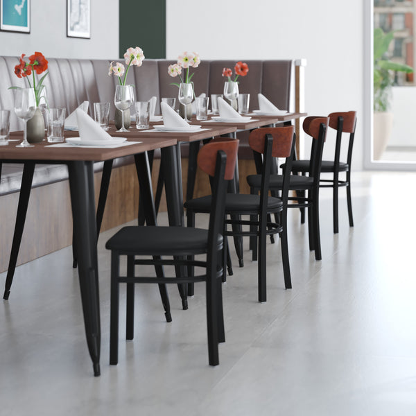 Natural Birch Wood Back/Red Vinyl Seat |#| Commercial Metal Dining Chair - Vinyl Seat and Wood Boomerang Back-Red/Natural