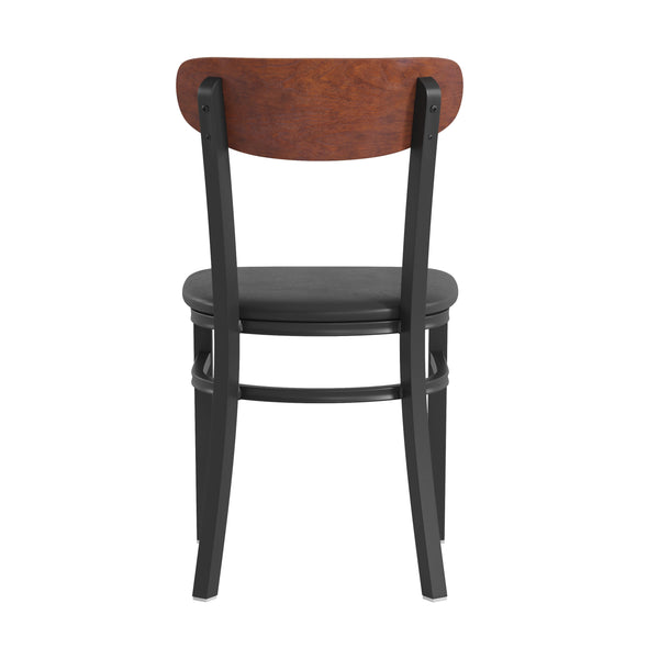 Natural Birch Wood Back/Red Vinyl Seat |#| Commercial Metal Dining Chair - Vinyl Seat and Wood Boomerang Back-Red/Natural