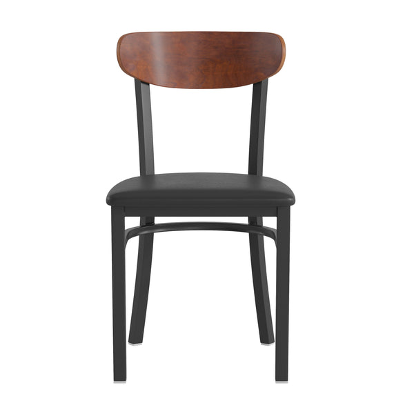 Natural Birch Wood Back/Red Vinyl Seat |#| Commercial Metal Dining Chair - Vinyl Seat and Wood Boomerang Back-Red/Natural