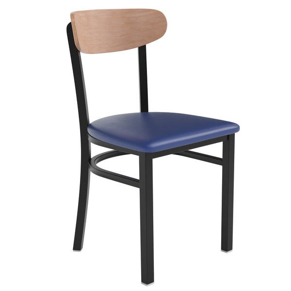 Natural Birch Wood Back/Red Vinyl Seat |#| Commercial Metal Dining Chair - Vinyl Seat and Wood Boomerang Back-Red/Natural