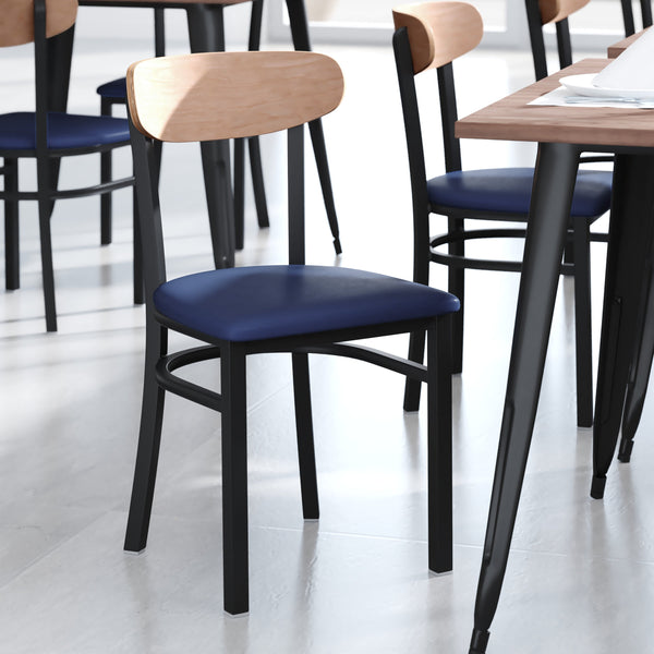 Natural Birch |#| Commercial Metal Dining Chair with Wood Seat and Boomerang Back - Natural Birch