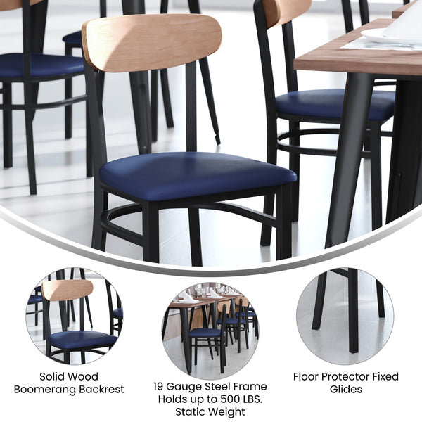 Natural Birch |#| Commercial Metal Dining Chair with Wood Seat and Boomerang Back - Natural Birch