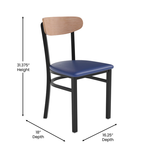 Natural Birch |#| Commercial Metal Dining Chair with Wood Seat and Boomerang Back - Natural Birch