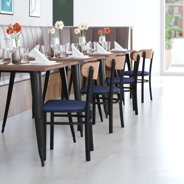 Natural Birch |#| Commercial Metal Dining Chair with Wood Seat and Boomerang Back - Natural Birch