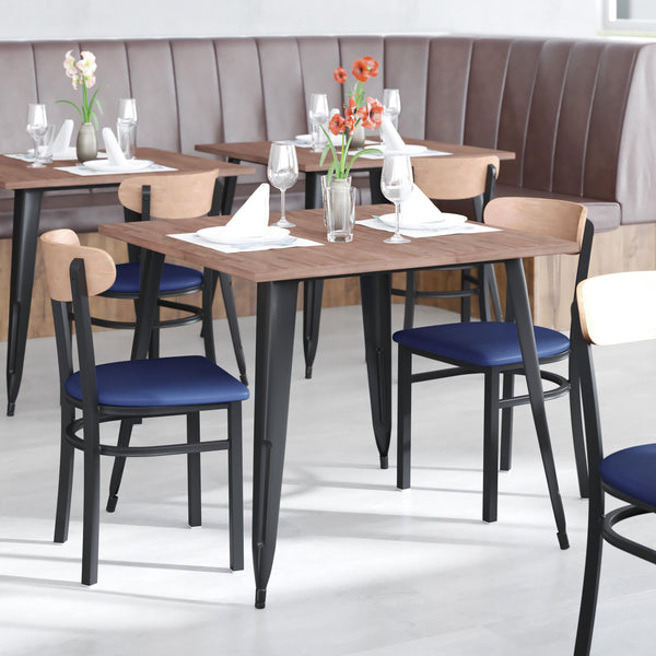 Natural Birch |#| Commercial Metal Dining Chair with Wood Seat and Boomerang Back - Natural Birch