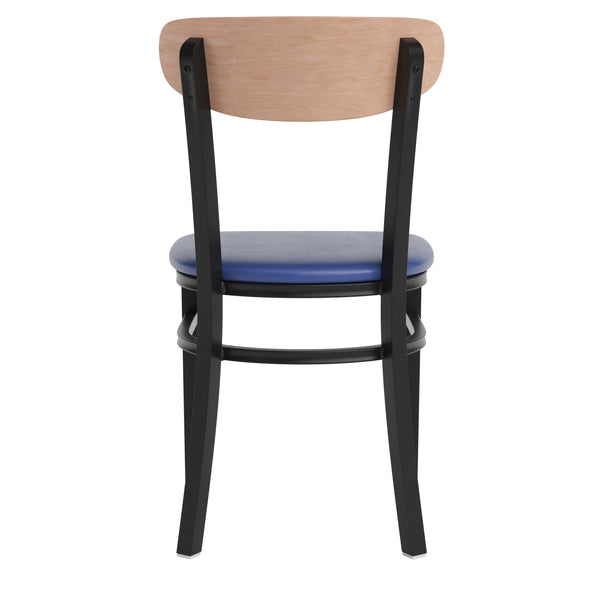 Natural Birch |#| Commercial Metal Dining Chair with Wood Seat and Boomerang Back - Natural Birch