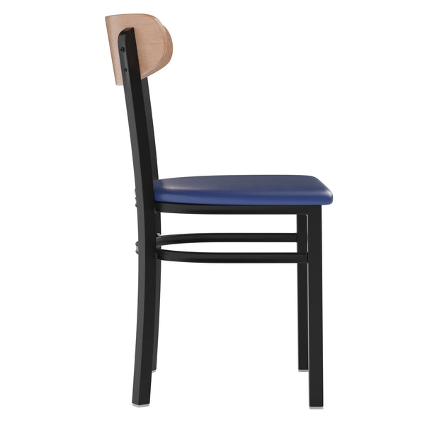 Natural Birch |#| Commercial Metal Dining Chair with Wood Seat and Boomerang Back - Natural Birch