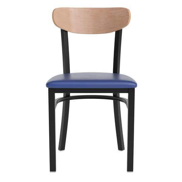 Natural Birch |#| Commercial Metal Dining Chair with Wood Seat and Boomerang Back - Natural Birch