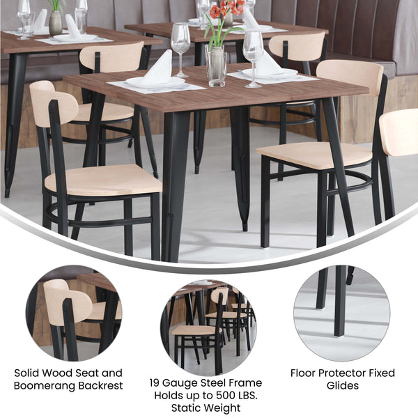 Natural Birch Wood Back/Black Vinyl Seat |#| Commercial Metal Dining Chair with Vinyl Seat-Wood Boomerang Back-Black/Natural