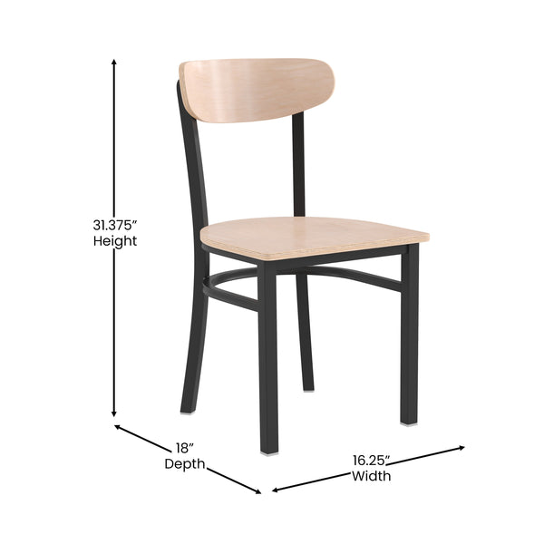 Natural Birch Wood Back/Black Vinyl Seat |#| Commercial Metal Dining Chair with Vinyl Seat-Wood Boomerang Back-Black/Natural