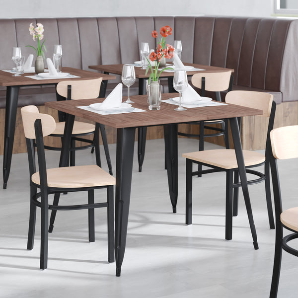 Natural Birch Wood Back/Black Vinyl Seat |#| Commercial Metal Dining Chair with Vinyl Seat-Wood Boomerang Back-Black/Natural