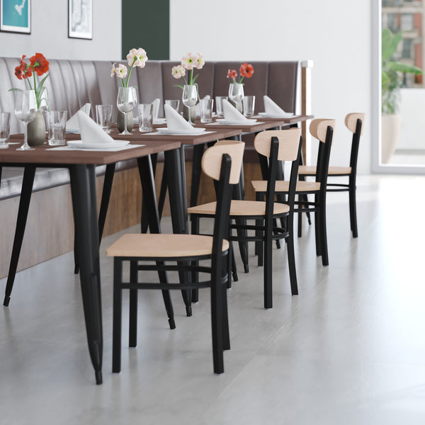 Natural Birch Wood Back/Black Vinyl Seat |#| Commercial Metal Dining Chair with Vinyl Seat-Wood Boomerang Back-Black/Natural