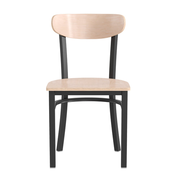 Natural Birch Wood Back/Black Vinyl Seat |#| Commercial Metal Dining Chair with Vinyl Seat-Wood Boomerang Back-Black/Natural