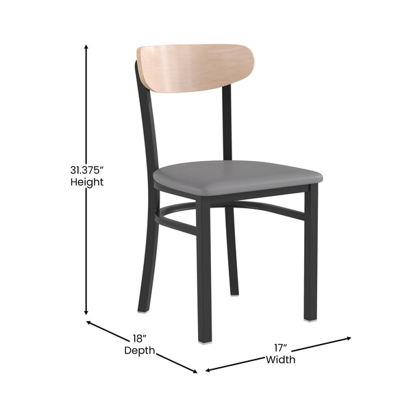 Walnut |#| Commercial Metal Dining Chair with Wood Seat and Boomerang Back - Walnut