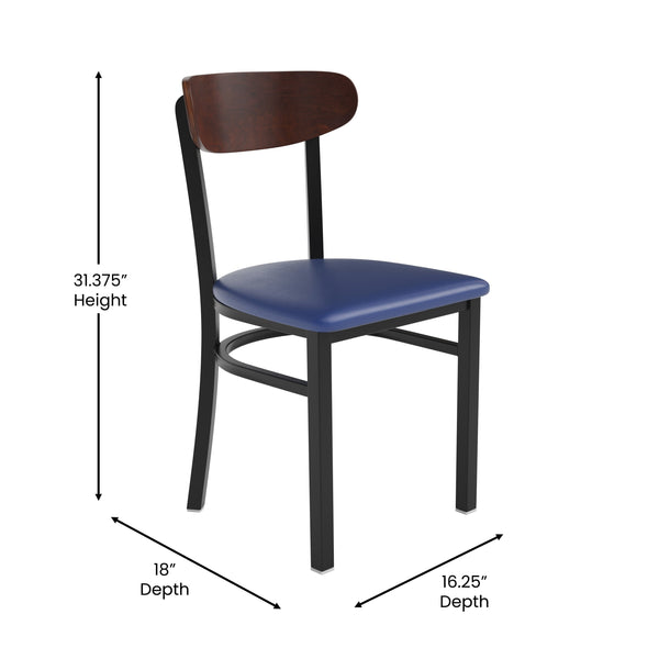 Walnut Wood Back/Black Vinyl Seat |#| Commercial Metal Dining Chair - Vinyl Seat - Wood Boomerang Back-Black/Walnut