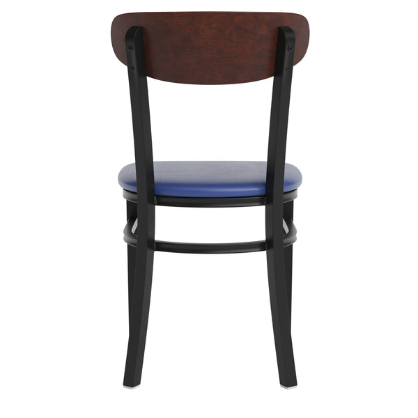 Walnut Wood Back/Black Vinyl Seat |#| Commercial Metal Dining Chair - Vinyl Seat - Wood Boomerang Back-Black/Walnut