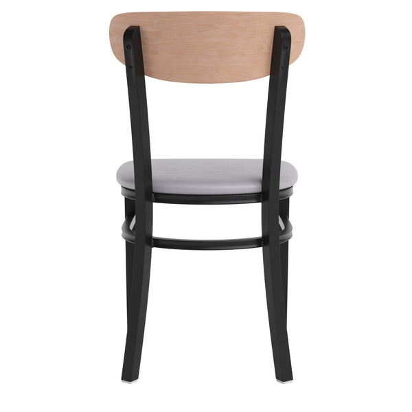 Natural Birch Wood Back/Gray Vinyl Seat |#| Commercial Metal Dining Chair - Vinyl Seat and Wood Boomerang Back-Gray/Natural